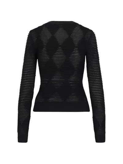 Balmain Sheer Ribbed Crewneck Button Detail In Black
