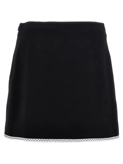 Moschino Heart-button Crepe Skirt With Grosgrain Detail In Black