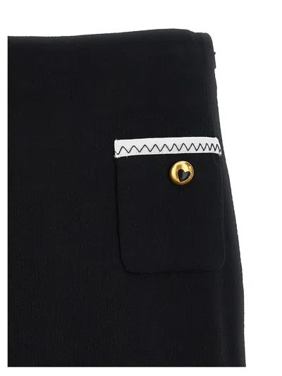 Moschino Heart-button Crepe Skirt With Grosgrain Detail In Black
