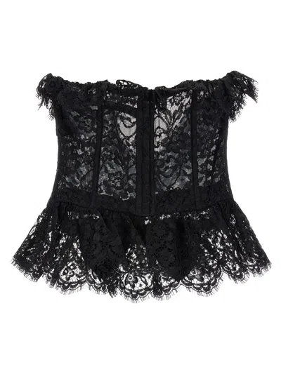 Alessandra Rich Strapless Bow-embellished Lace Bustier Top In Black
