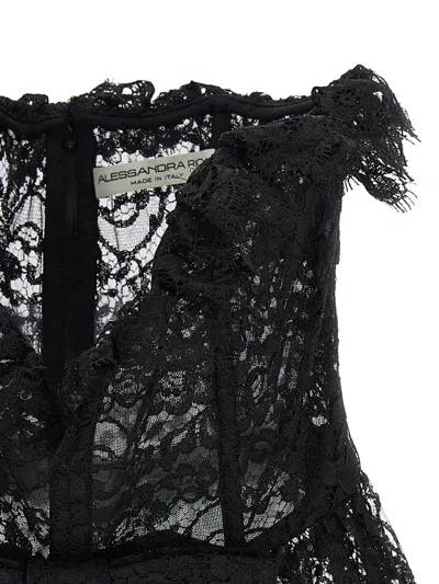 Alessandra Rich Strapless Bow-embellished Lace Bustier Top In Black