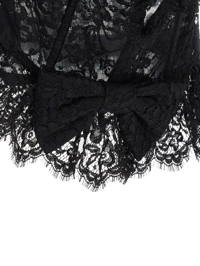Alessandra Rich Strapless Bow-embellished Lace Bustier Top In Black
