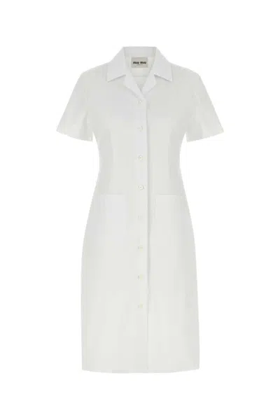 Miu Miu Poplin Dress In White