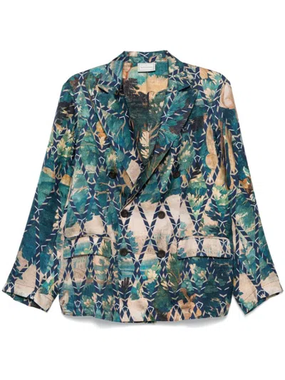 Pierre-louis Mascia Pierre Louis Mascia Printed Silk Jacket In Beige