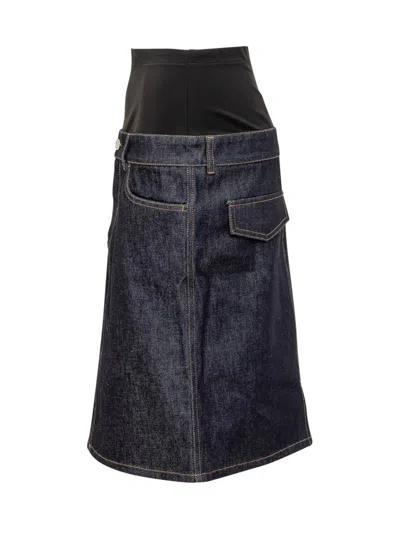 Coperni Blue Hybrid Denim Midi Skirt In Blue