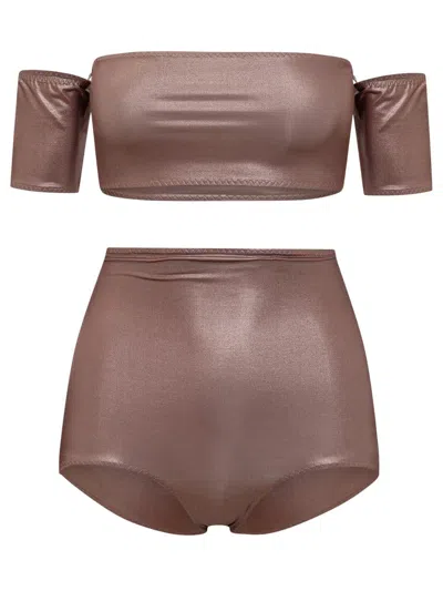 Alessandro Vigilante Shiny Bikini Set In Brown