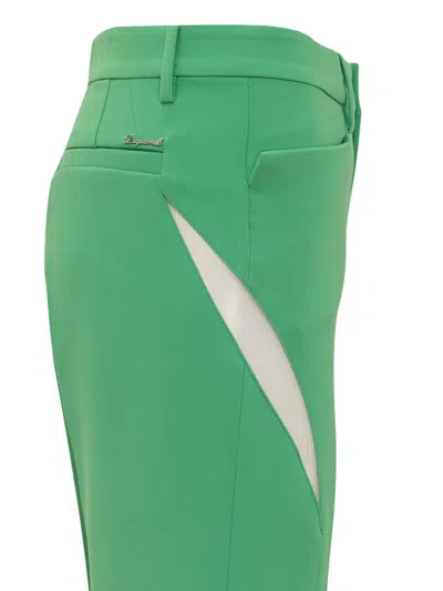 Dsquared2 Cut-out Mesh Detail Flared Trousers In Green