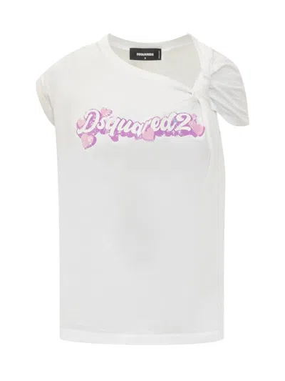 Dsquared2 White Knotted T-shirt In White