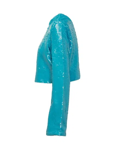 Ganni Sequined Cropped Blouse In Blue
