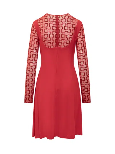 Givenchy Plumetis Long Sleeve Mixed Media Minidress In Red