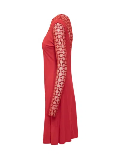 Givenchy Plumetis Long Sleeve Mixed Media Minidress In Red