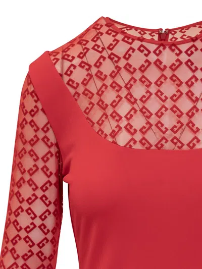 Givenchy Plumetis Long Sleeve Mixed Media Minidress In Red