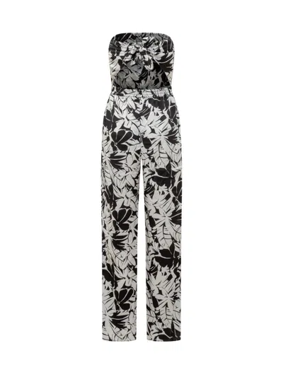 Michael Kors Palm Print Satin Tie-back Jumpsuit In White
