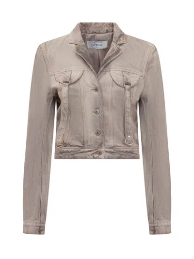 Off-white Cropped Fit Laudry Cargo Denim Jacket In Pink