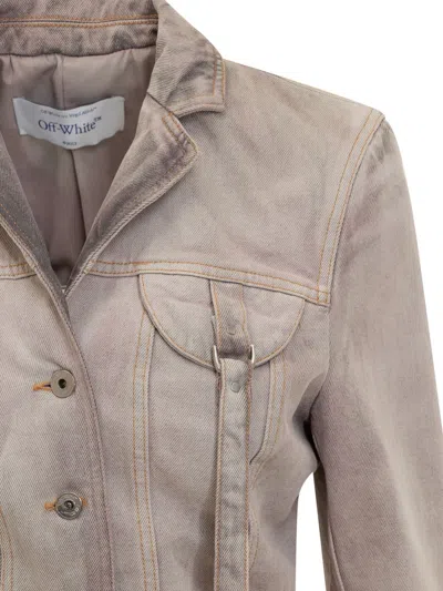 Off-white Cropped Fit Laudry Cargo Denim Jacket In Pink