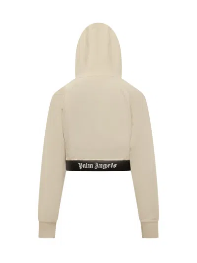 Palm Angels Cropped Hooded Sweatshirt In Beige