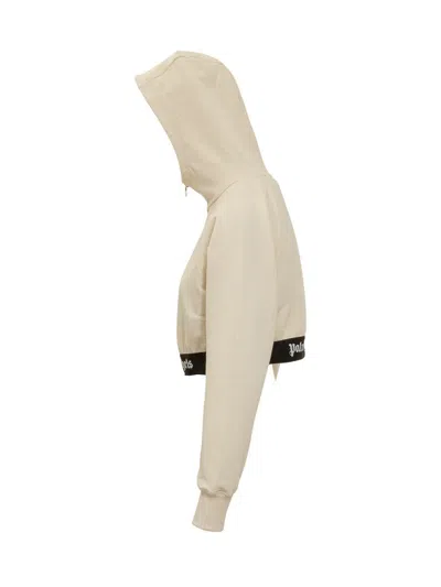 Palm Angels Cropped Hooded Sweatshirt In Beige