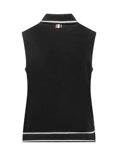 Thom Browne Polo Shirt With Rose And Hector Logo In Black