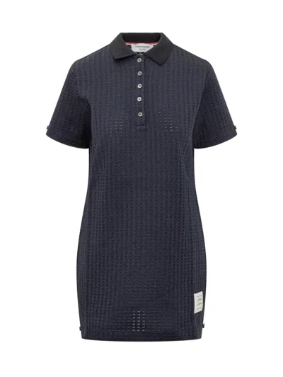 Thom Browne Mini Jacquard Knit Polo Dress In In Blue