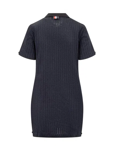 Thom Browne Mini Jacquard Knit Polo Dress In In Blue