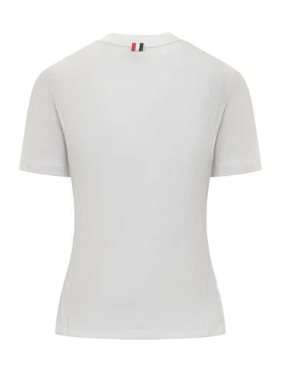 Thom Browne White Crewneck T-shirt With Signature Rwb Stripe In Cotton Woman In White