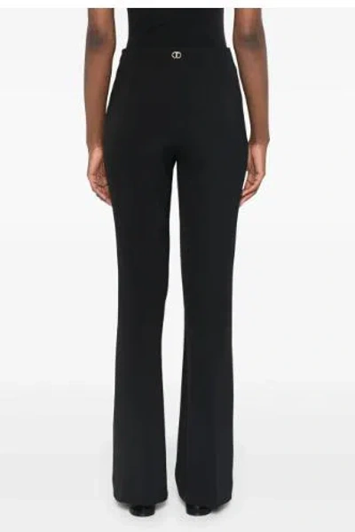 Twinset Twin-set Black Bootcut Trousers With Logo In Black