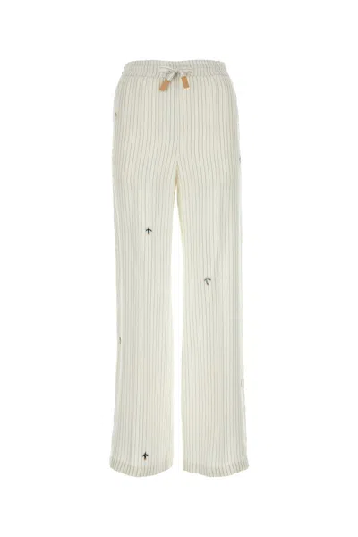 Loewe X Suna Fujita Striped Drawstring Pants In Whitegreymulticolor