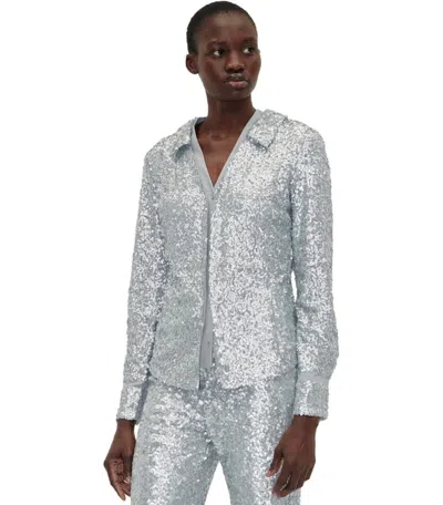 Stine Goya Silver Sequined Shirt With Double Collar And Pockets In Silver