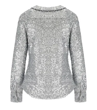 Stine Goya Silver Sequined Shirt With Double Collar And Pockets In Silver