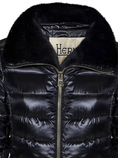 Herno Women Long Black Nylon Down Jacket In Black