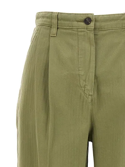 Etro Wide Leg Belted Trousers With Back Pockets In Green