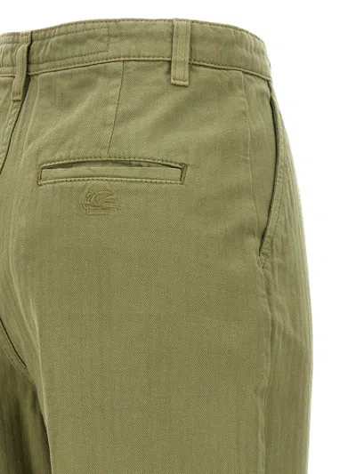 Etro Wide Leg Belted Trousers With Back Pockets In Green