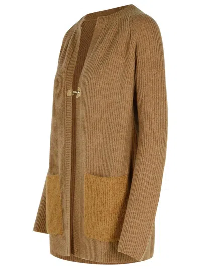 Fay Brown Wool Blend Cardigan Woman In Brown
