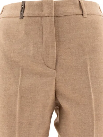 Shop Peserico Wool Trousers With Punto Luce In Beige