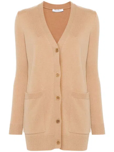 Max Mara Sequin Embellished Wool Cashmere Cardigan In Brown