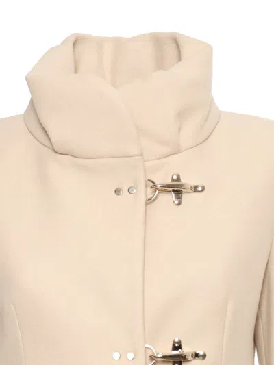 Fay Front Nylon Toggle Double Breasted Coat In White