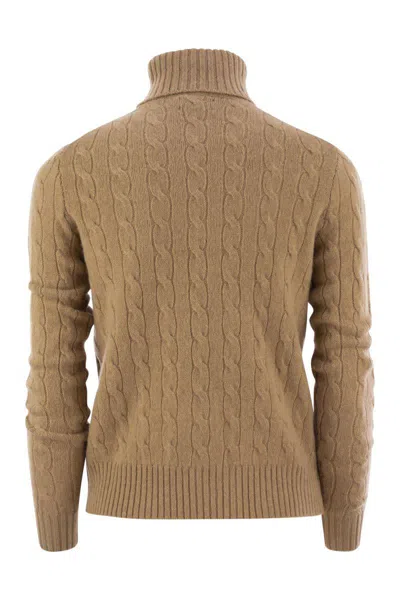Polo Ralph Lauren Wool And Cashmere Cable-knit Turtleneck Sweater In Brown