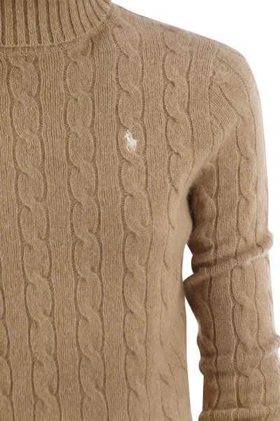 Polo Ralph Lauren Wool And Cashmere Cable-knit Turtleneck Sweater In Brown