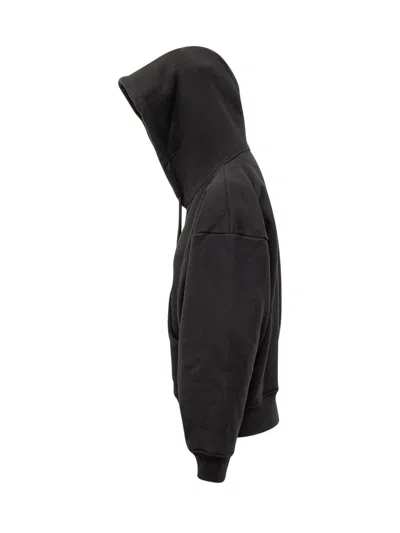 Off-white Hooded Cotton Sweatshirt Kangaroo Pocket In Black