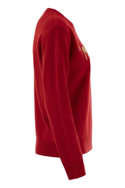 Mc2 Saint Barth Wool And Cashmere Blend Sweater With Embroidery Maracaibo In Red