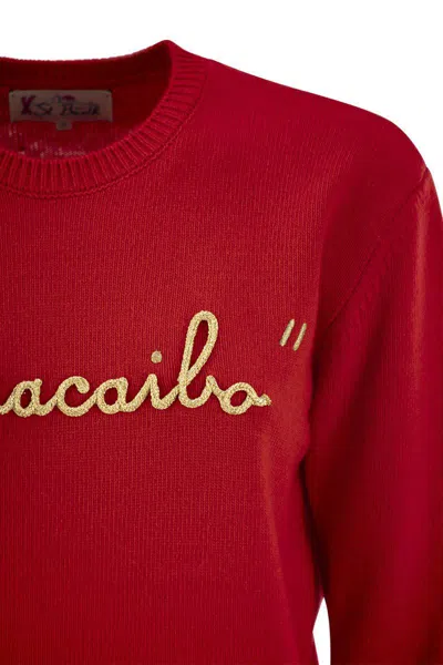 Mc2 Saint Barth Wool And Cashmere Blend Sweater With Embroidery Maracaibo In Red