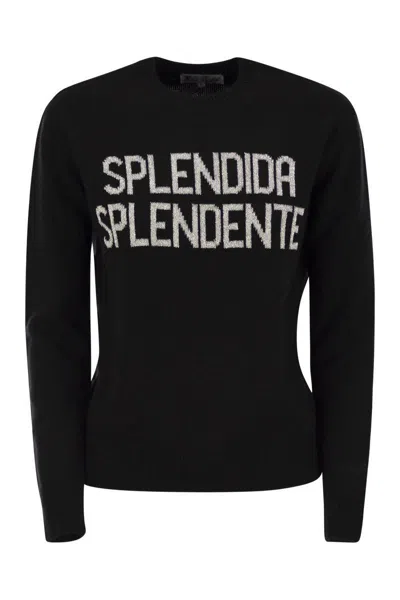 Mc2 Saint Barth Wool And Cashmere Blend Sweater With Embroidery Splendida Splendente In Black