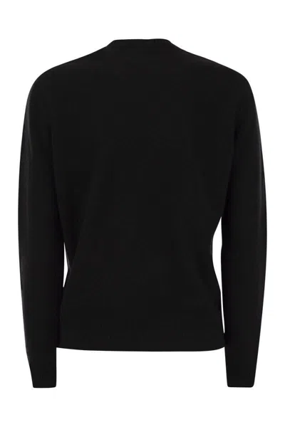 Mc2 Saint Barth Wool And Cashmere Blend Sweater With Embroidery Splendida Splendente In Black