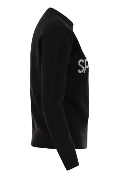 Mc2 Saint Barth Wool And Cashmere Blend Sweater With Embroidery Splendida Splendente In Black