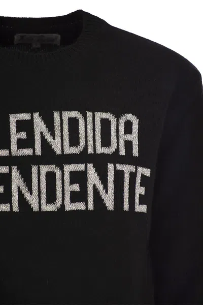Mc2 Saint Barth Wool And Cashmere Blend Sweater With Embroidery Splendida Splendente In Black