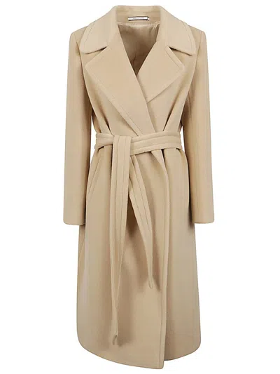 Tagliatore Wool Coat Belted Wide Lapels In Beige