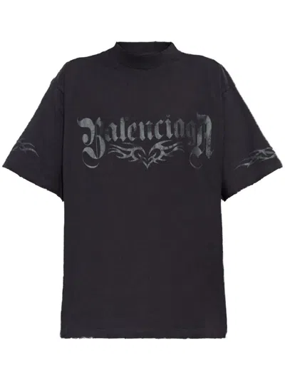 Balenciaga Graphic Logo T-shirt Fit Medium In Black