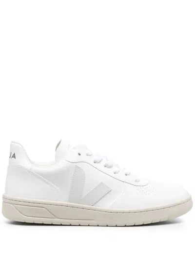 Veja White V-10 Lace-up Sneakers In White