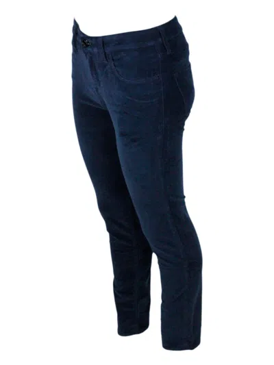 Jacob Cohen Kimberly Cigarette Cut Trousers In Soft Smooth Stretch Velvet With 5 Pockets With Zip And Button Clo In Blue