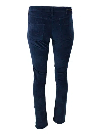 Jacob Cohen Kimberly Cigarette Cut Trousers In Soft Smooth Stretch Velvet With 5 Pockets With Zip And Button Clo In Blue